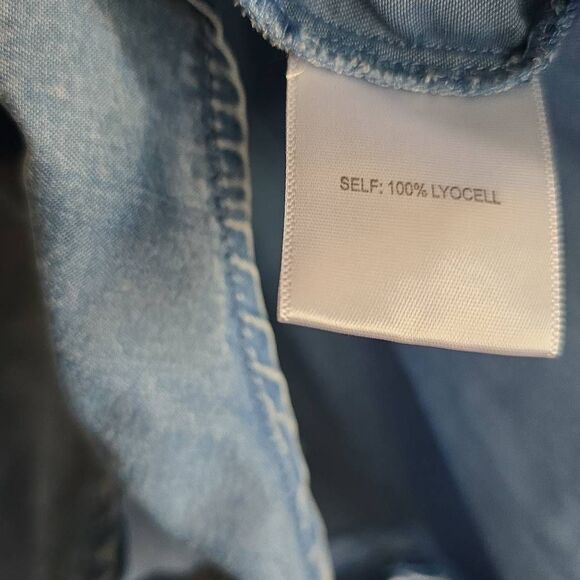 Jane & Delancy Button Up Tie At Waist Blue Short-sleeved Blouse. Size L - Picture 5 of 8